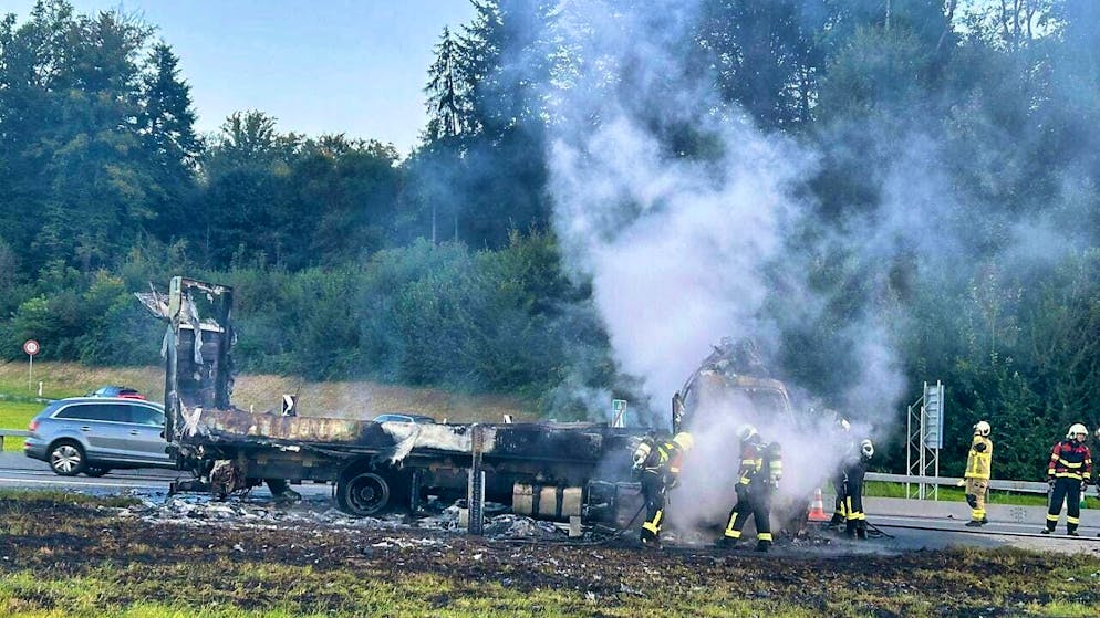 All that remained of the truck was a charred wreck.