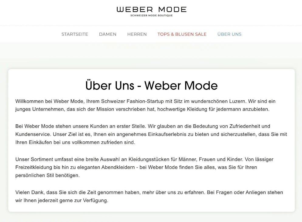 On the Weber Mode website, the company is described as a "fashion start-up from Lucerne".