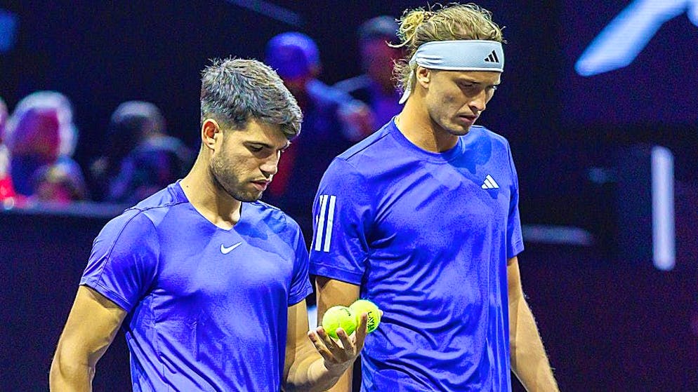 Carlos Alcaraz (left) and Alexander Zverev complain about the ATP's overcrowded tennis calendar during the Laver Cup.