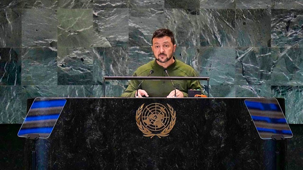 Ukrainian President Volodymyr Zelensky speaks at the Future Summit at the United Nations General Assembly. Photo: Seth Wenig/AP