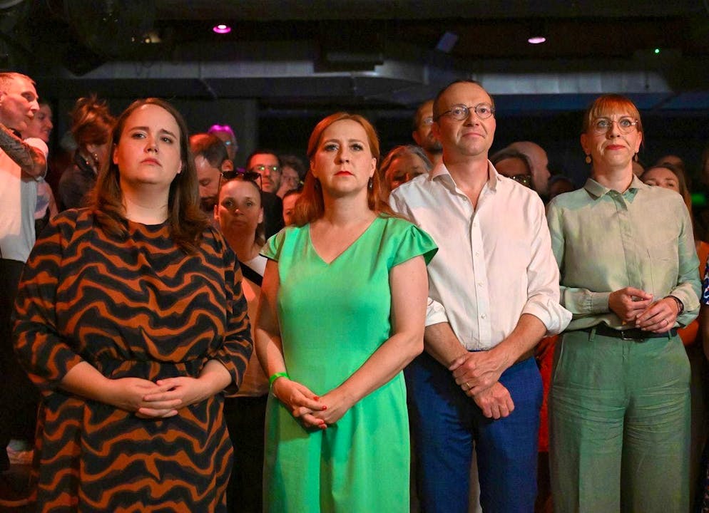 Long faces among the Greens (pictured far left is Ricarda Lang, who has now resigned) on the day of the state election in Saxony on September 1, 2024: Bündnis90/Die Grünen was kicked out of parliament there.