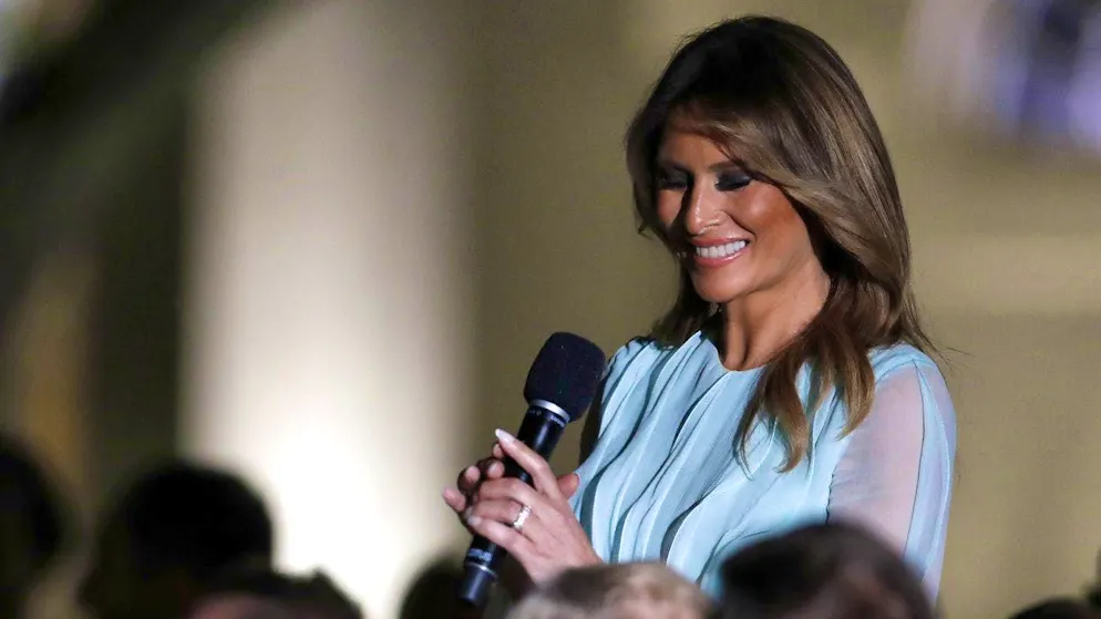 Melania Trump at one of her rare appearances - here during a state dinner at the White House in 2019.