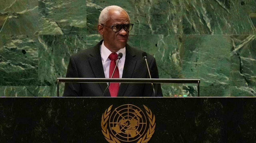 The President of the Haitian Transitional Presidential Council, Edgard Leblanc Fils, speaks at the 79th United Nations General Assembly at UN Headquarters. Photo: Frank Franklin II/AP/dpa