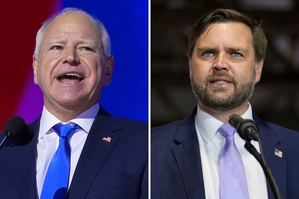 Die beiden US-Vizepräsidentschaftskandidaten Tim Walz (links)  und J.D. Vance (rechts).