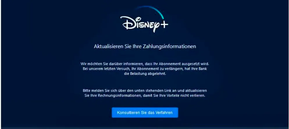 This is what the scam looks like in the case of Disney Plus.
