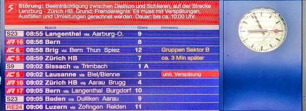 SBB interruption Zurich-Berne. The first trains pass Dietikon again at around 9 am. S-Bahn and regional trains run with restrictions until 11 am.