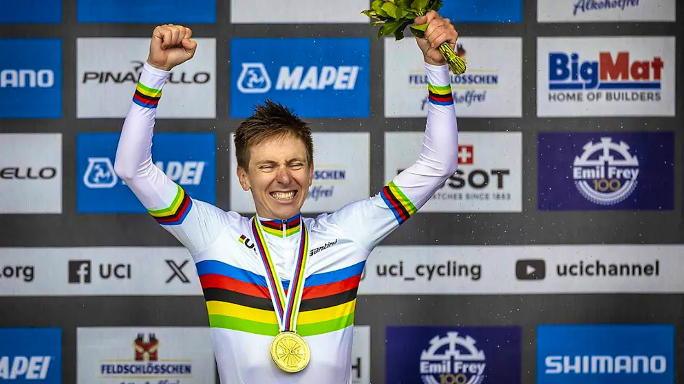 World champion Tadej Pogacar wins his first race in the rainbow jersey