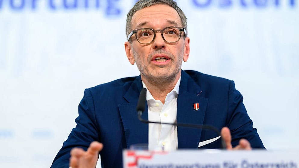 FPÖ-Chef Herbert Kickl spricht in Wien. Foto: Max Slovencik/APA/dpa