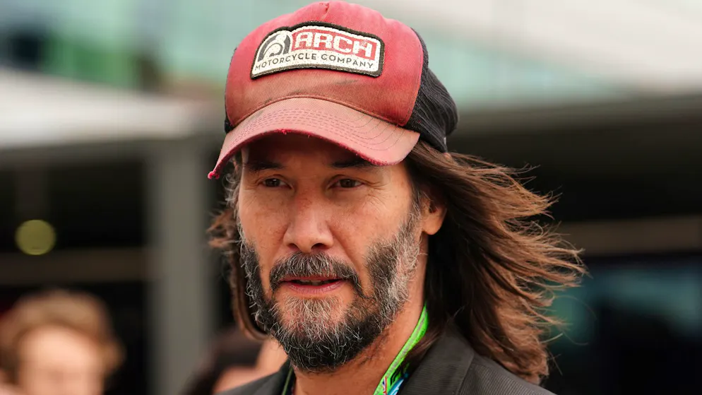 Lost control of sports car. Action star Keanu Reeves almost crashes in US car race