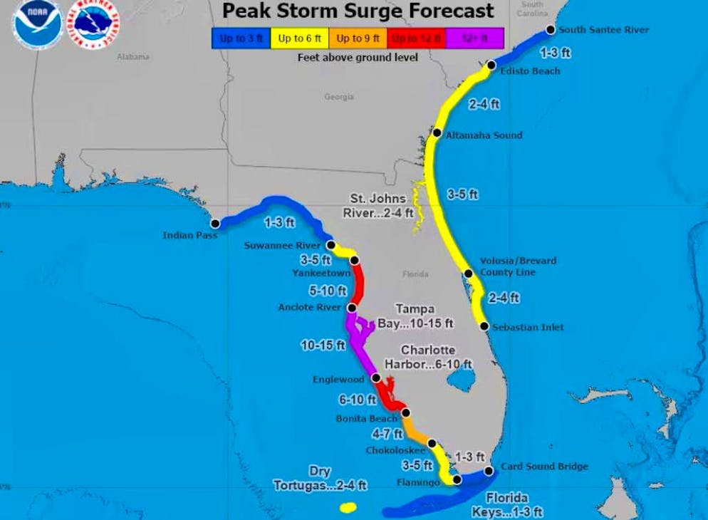 Five meter high waves are expected in some regions.