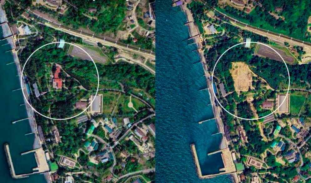Where there is a house on the left, there is a wasteland of buildings on the right: satellite images are said to prove the demolition of Putin's estate.
