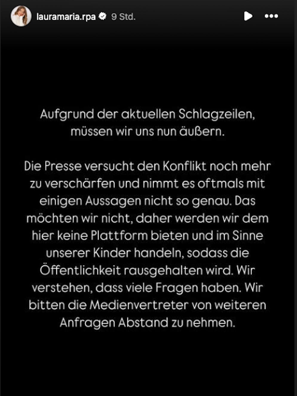 Laura Rypa and Pietro Lombardi teilen auf Instagram ein gemeinsames Statement.