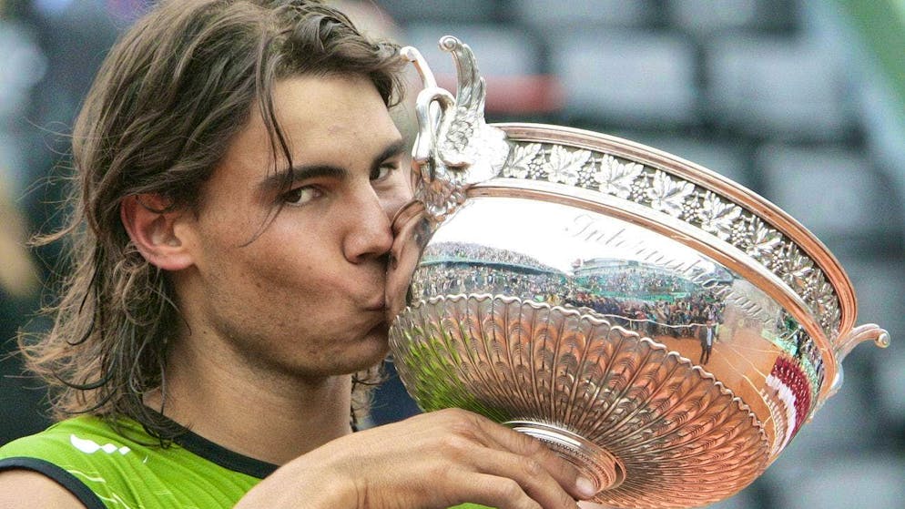 Rafael Nadal with his first French Open trophy.