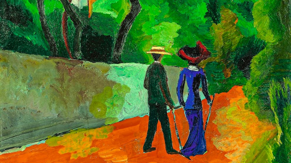 Una delle opere della collezione Ulmberg, ora esposta al Kirchner Museo di Davos, è "Roter Weg" (strada rossa) di August Macke (1887–1914). (Formato verticale, 1914, olio su cartone, 51,9 x 40 cm, collezione Ulmberg)
