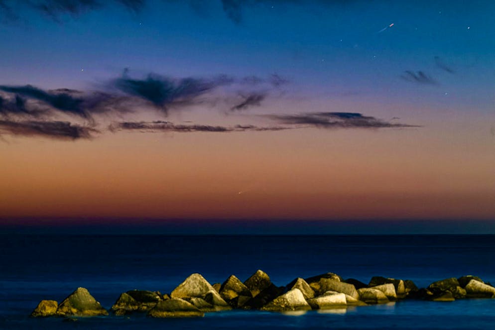 Comet with tail in the evening western sky - Gallery. ... or in Molfetta, Italy.