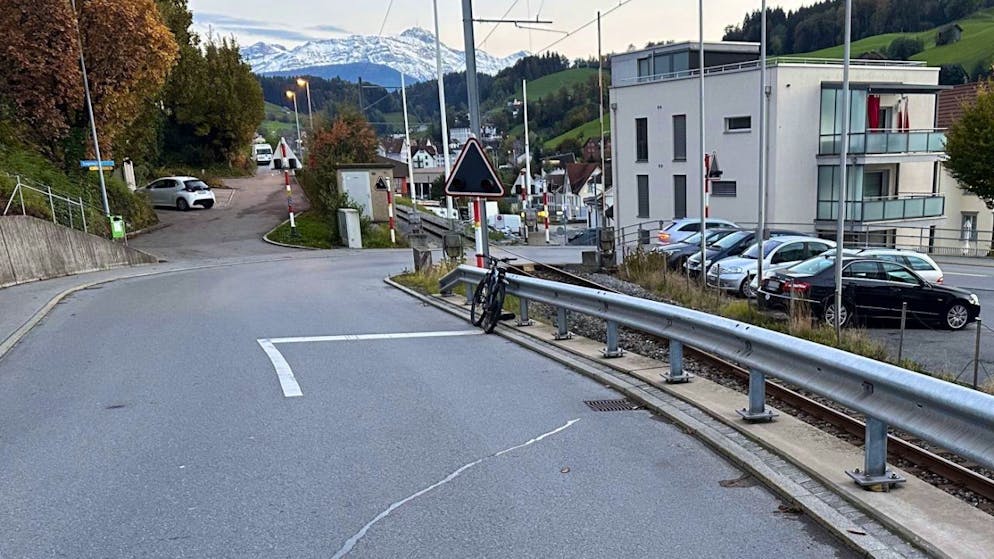 Der Velofahrer stürzte über die Leitplanke und kam auf dem Bahntrasse zu liegen.