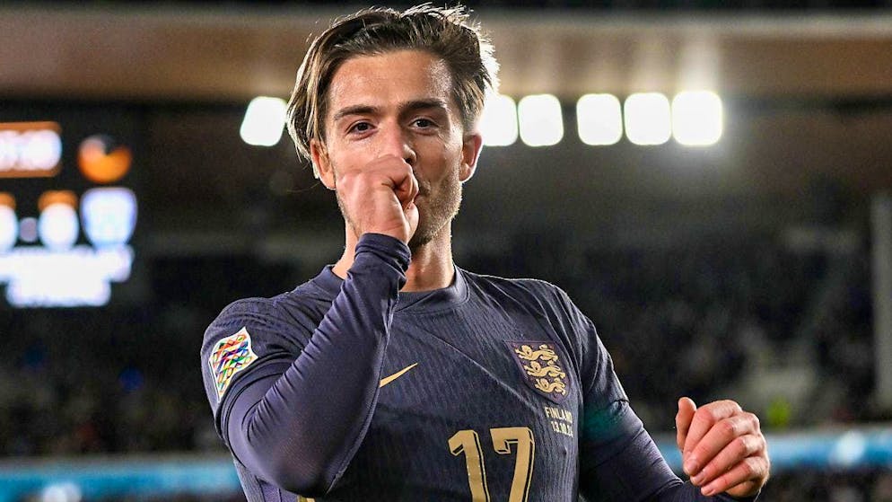 Jack Grealish celebrates his opening goal.