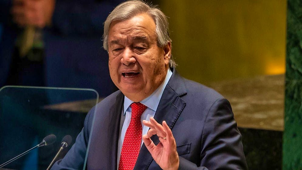 ARCHIVE - António Guterres, Secretary-General of the United Nations (UN), speaks at the opening of the 79th General Debate of the UN General Assembly. Guterres spoke out strongly against a law planned by the Israeli parliament that would classify the Palestinian Relief and Works Agency UNRWA as a terrorist organization and ban its work in Israel. Photo: Michael Kappeler/dpa