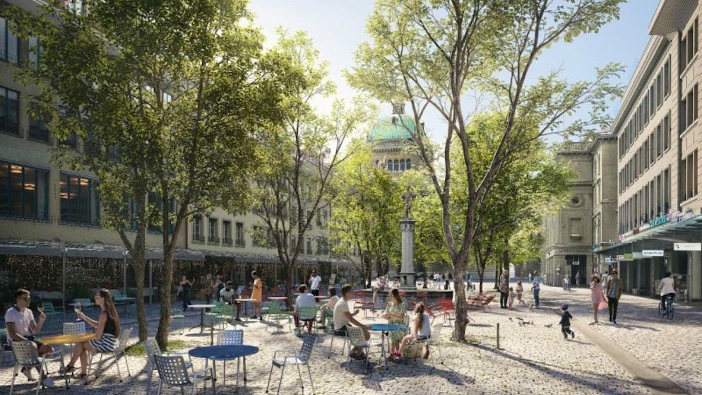 Mehr Bäume und eine Pflästerung: So soll der Bärenplatz künftig aussehen. (Visualisierung)