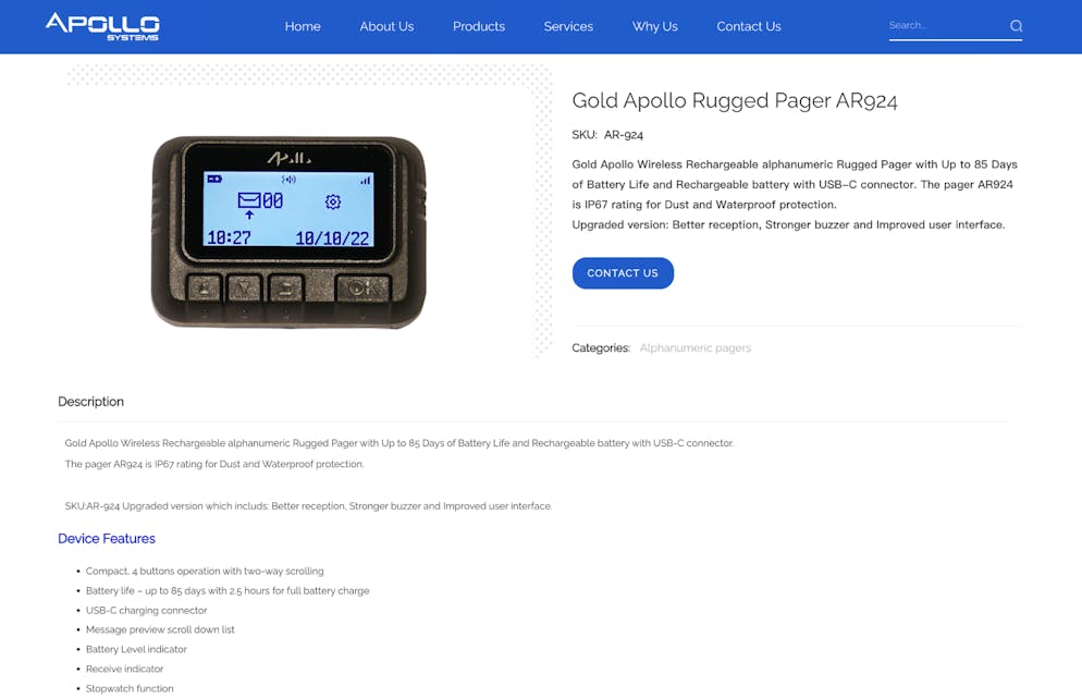 So wurden die Pager auf der erfundenen Website beworben.