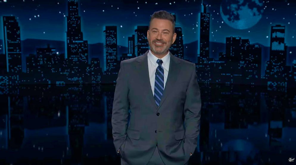 Late-night host Jimmy Kimmel has taken a closer look at Donald Trump's media appearances.