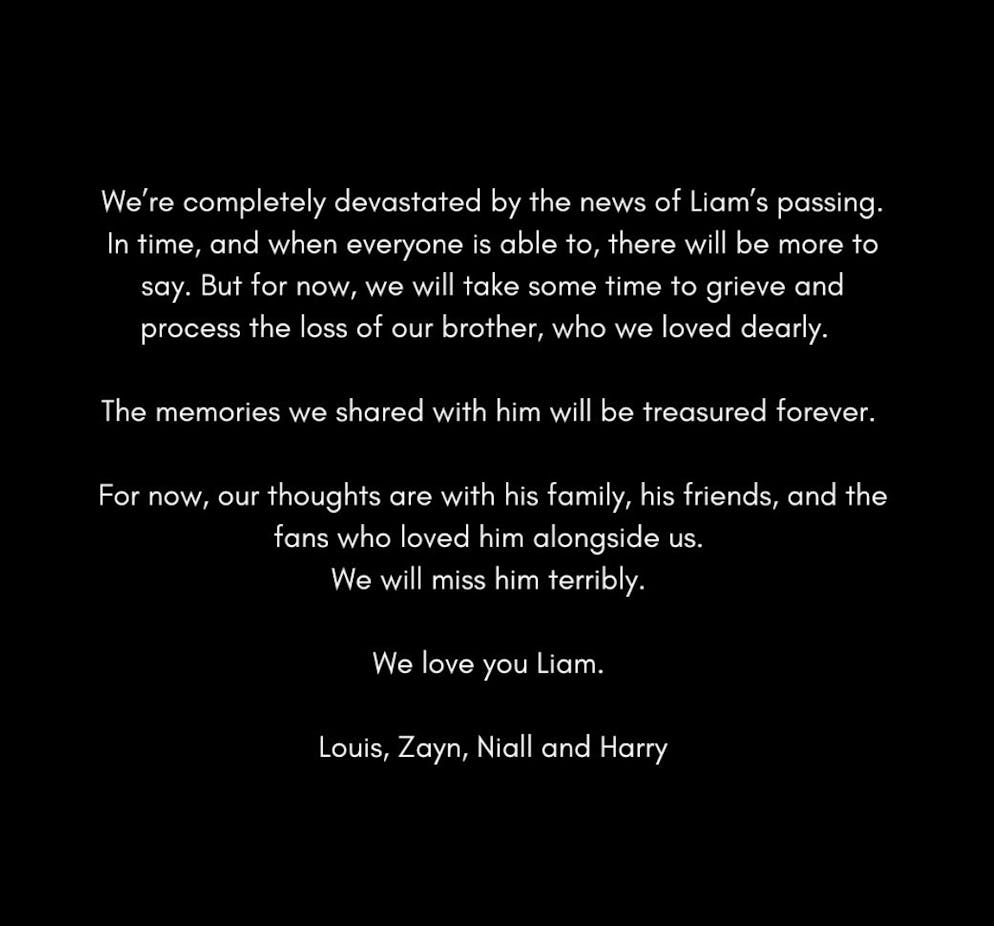 Seine Bandkollegen verabschieden sich auf dem offiziellen Instagram-Kanal von Liam Payne.