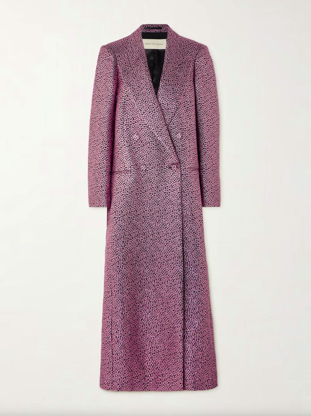 4. Jacken- und Mantel-Trends: Applikationen und Verzierungen. Mantel aus Krepon mit Metallic-Jacquardmuster von Dries Van Noten für etwa 2491 Franken, Net-A-Porter.
