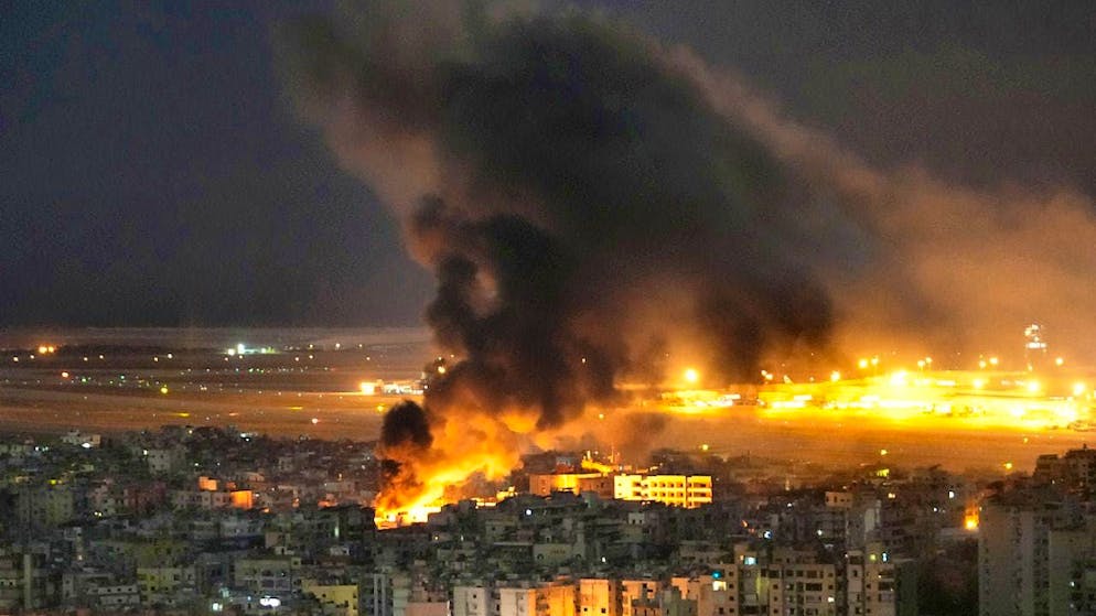 dpatopbilder - Israeli airstrike on Dahieh, a southern suburb of Beirut. Photo: Hussein Malla/AP/dpa
