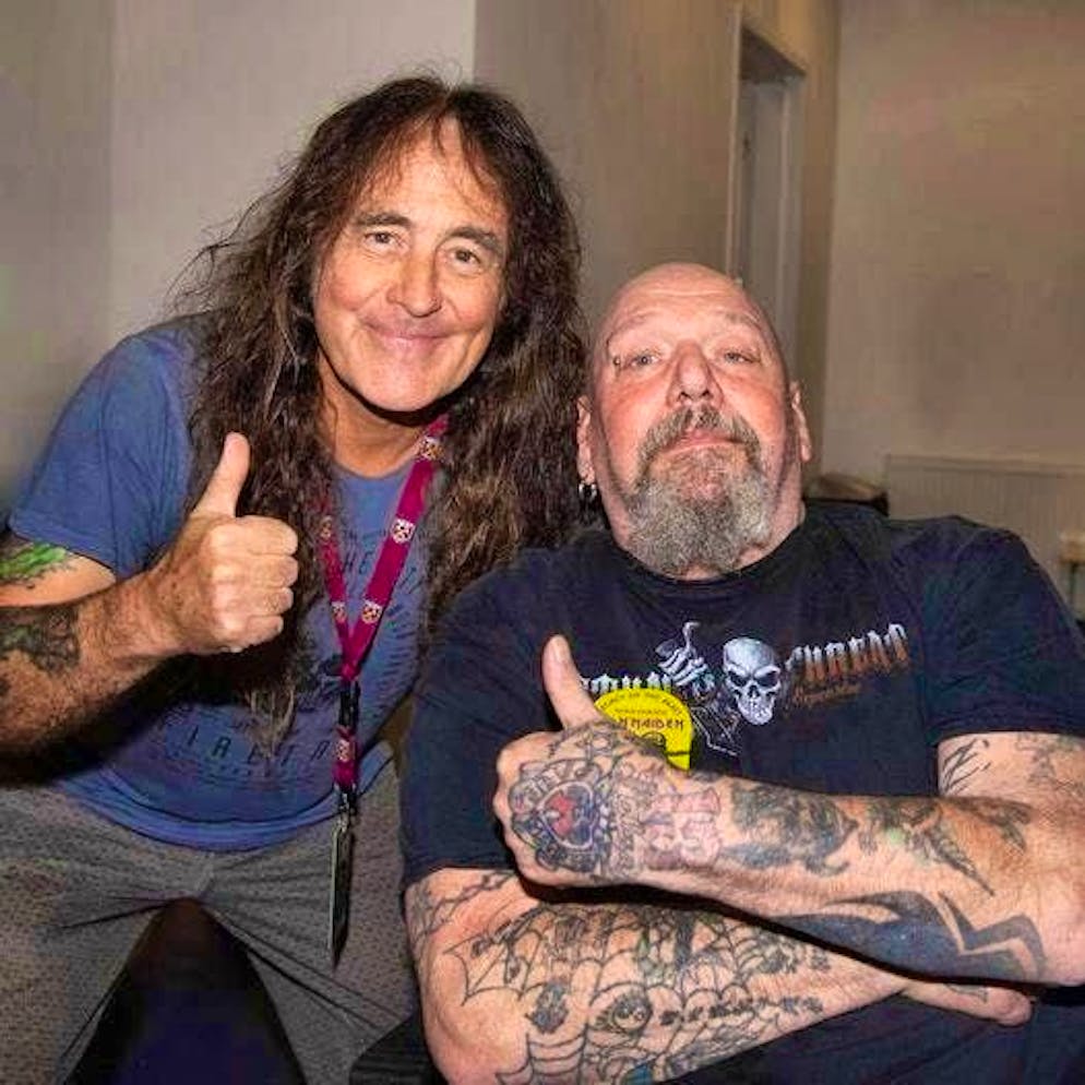 Paul Di'Anno (right) backstage. Unknown date of recording.