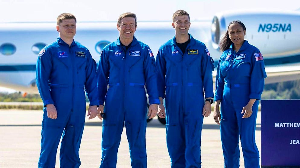 Crew 8, with Alexander Grebenkin, Michael Barratt, Matthew Dominick and Jeanette Epps (from left to right), should have flown back to Earth around two weeks ago. (archive image)