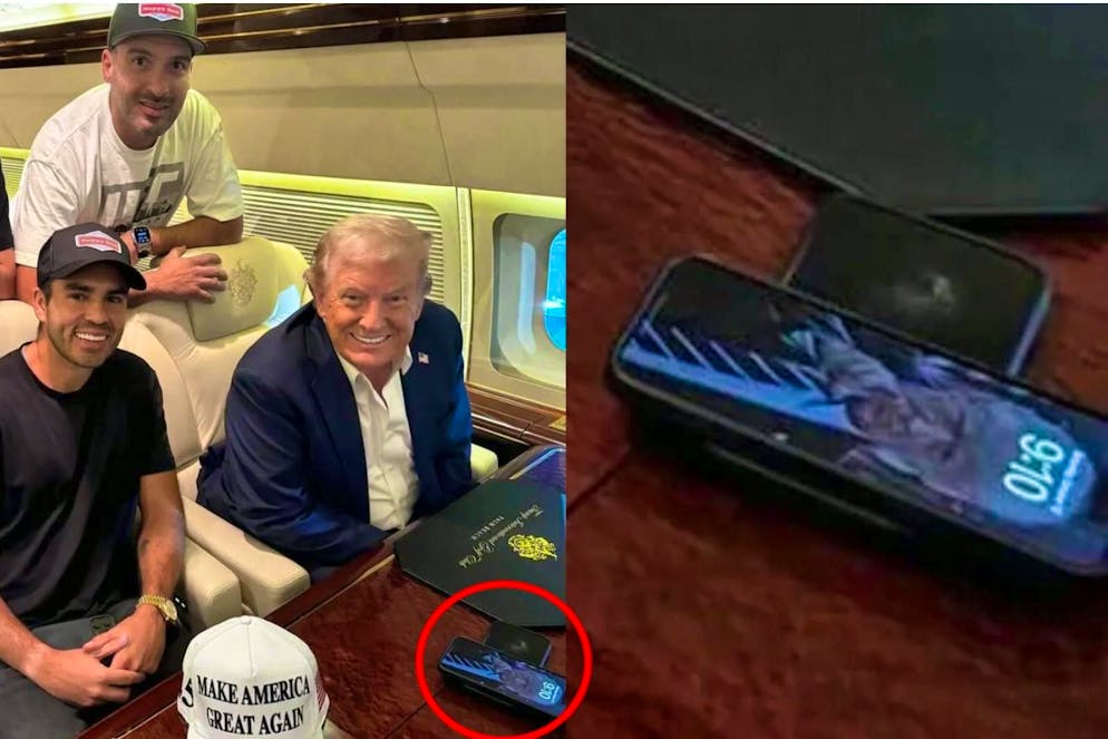 Donald Trump with the YouTubers "Nelk Boys" on Trump's private plane on October 12, 2024. On the table: Trump's cell phone. And then you just see Trump again.