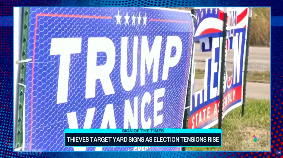 On the left a secured sign, on the right a destroyed one.