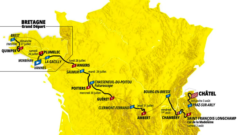 The women's Tour de France will head west from Brittany in the summer of 2025, finishing in Châtel in Haute Savoie.