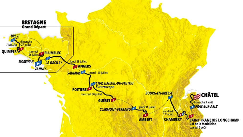 Die Tour de France der Frauen führt im Sommer 2025 von der Bretagne nach Westen, wo sie in Châtel in Hochsavoyen endet.