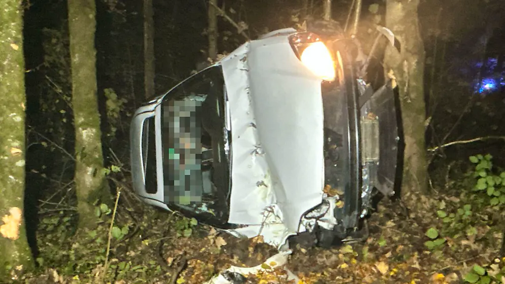 Das Unfallauto im Wald zwischen Kölliken AG und Gretzenbach SO.