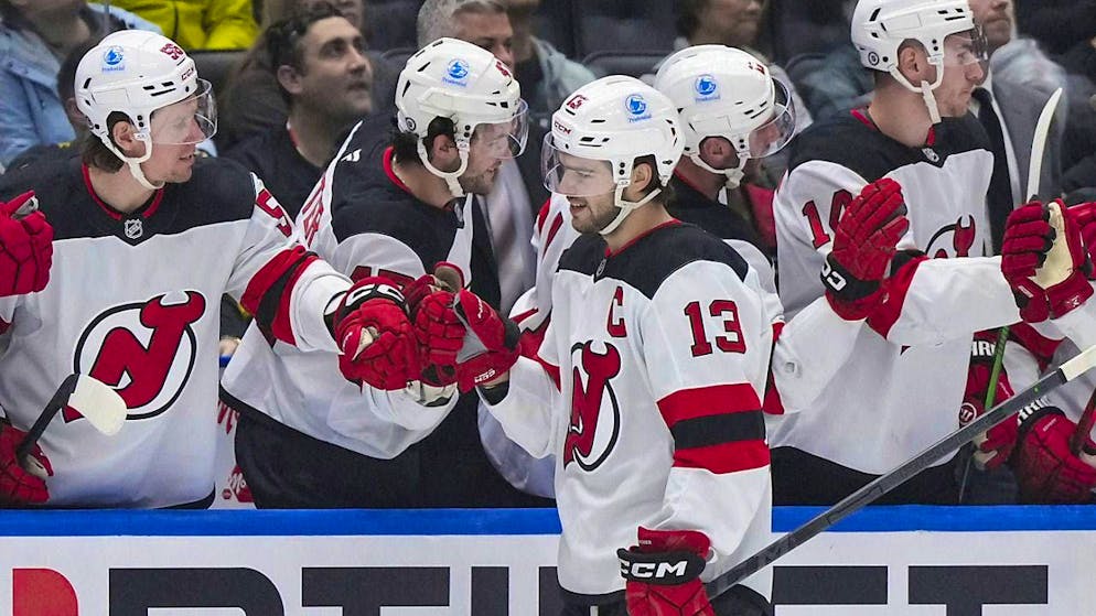 Nico Hischier (No. 13) is the league's No. 1 scorer with ten goals