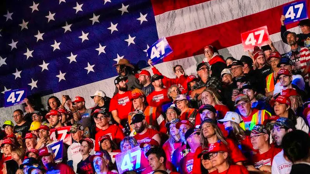 Supporters cheer on Republican presidential candidate and former President Donald Trump.