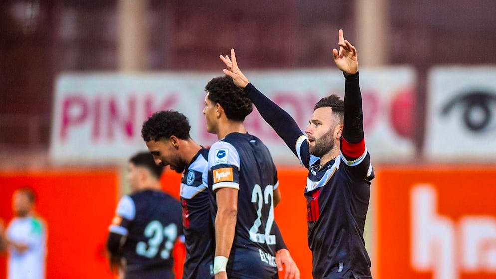 Renato Steffen celebrates: The Swiss international put Lugano on course with the opening goal against Yverdon