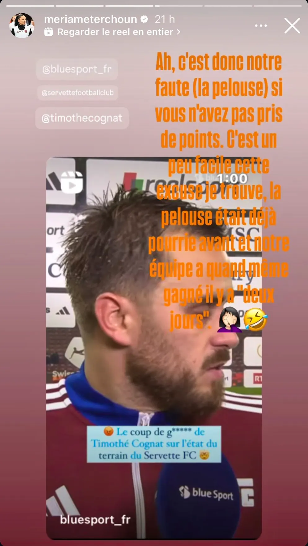 Le message de Meriame Terchoun à l'attention de Timothé Cognat.