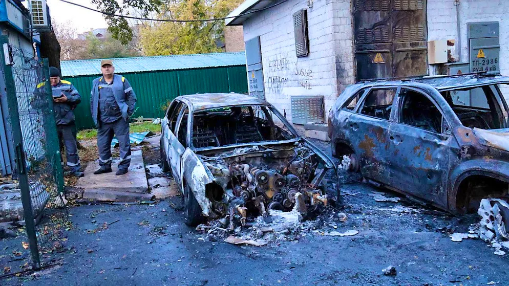 Damaged cars after a Russian drone attack. Photo: --/Ukrinform/dpa