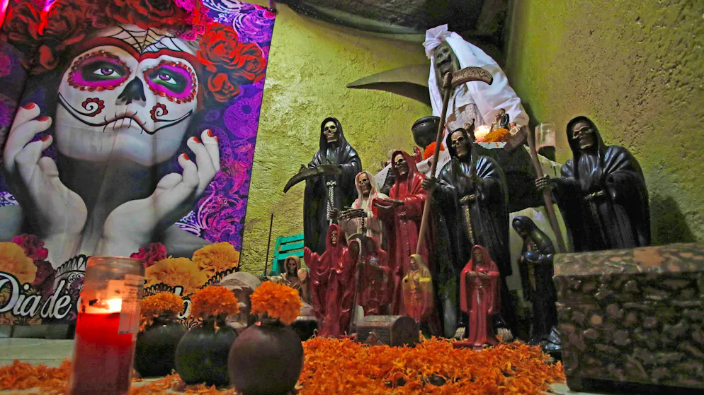 This is what an altar for the patron saint "La Santa Muerte" can look like.
