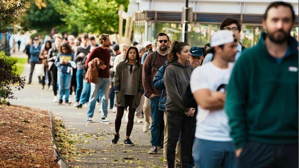 Queue outside a polling station in Boston, Massachusetts.