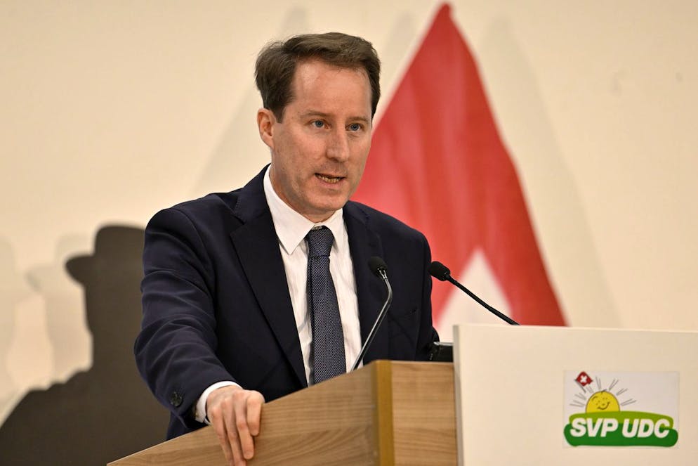 Nationalrat Thomas Aeschi an der Delegiertenversammlung der SVP Schweiz in Aarau am 12. Oktober 2024.