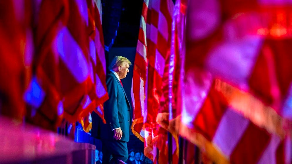 Republican presidential candidate and former President Donald Trump arrives at an election party at the Palm Beach Convention Center in West Palm Beach, Florida, Wednesday, Nov. 6, 2024. Photo: Julia Demaree Nikhinson/AP