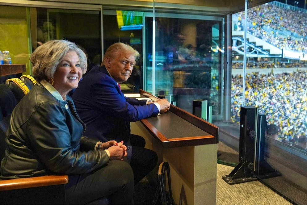 Wiles, here at an NFL game in Pittsburgh, prefers to stay in the background - and yet always at Trump's side.