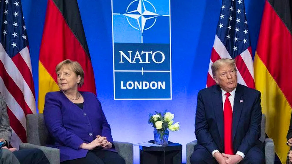 Chancellor Angela Merkel and US President Donald Trump at the NATO summit in Watford, England, on December 4, 2019: Europe has increased its military spending after pressure from Washington.