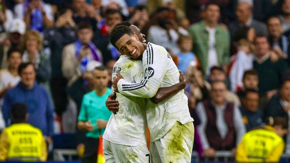 Vinicius Junior and Jude Bellingham celebrate the important win