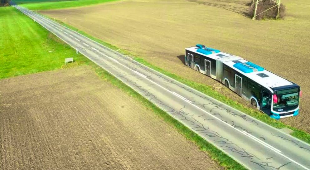 The bus ended up next to the road. 