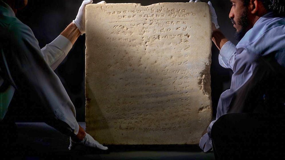 HANDOUT - An ancient stone tablet with the Ten Commandments, estimated to be around 1500 years old, is to be auctioned in New York.