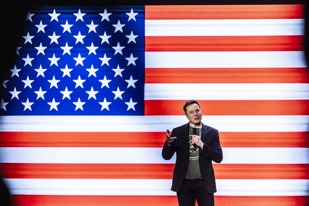 Elon Musk speaks at Life Center Church in Harrisburg, Pa., Saturday, Oct. 19, 2024. (Sean Simmers/The Patriot-News via AP)